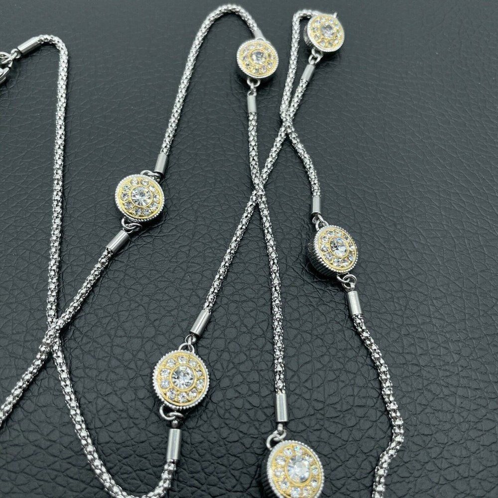 Emma Skye Crystal Station 2 Tone Necklace 38" Silver Gold Tone Stainless Steel - Picture 2 of 7